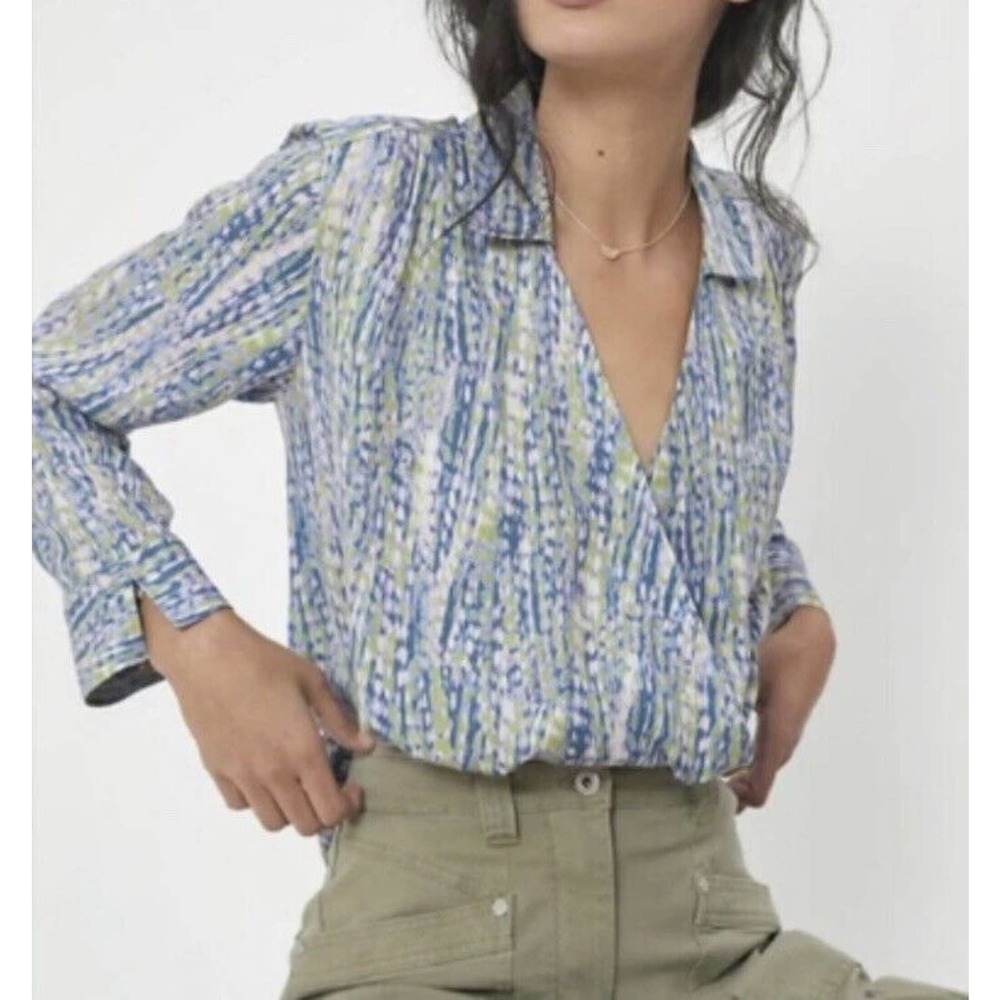 Anthropologie Pilcro Tisha Surplice Wrap Blouse Long Sleeve High Low Size Large